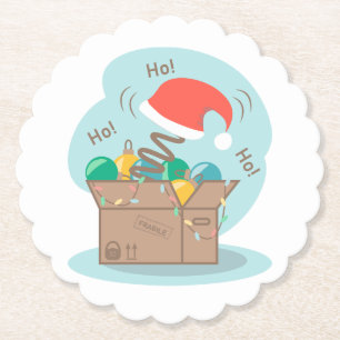 Craft box with Christmas decoration and Santa hat  Paper Coaster