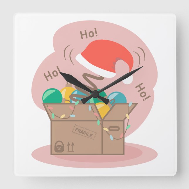Craft box with Christmas decoration and Santa hat  Square Wall Clock (Front)