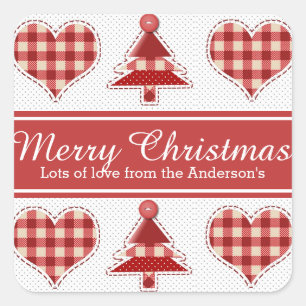 Craft Christmas Trees and Hearts Personalised Square Sticker