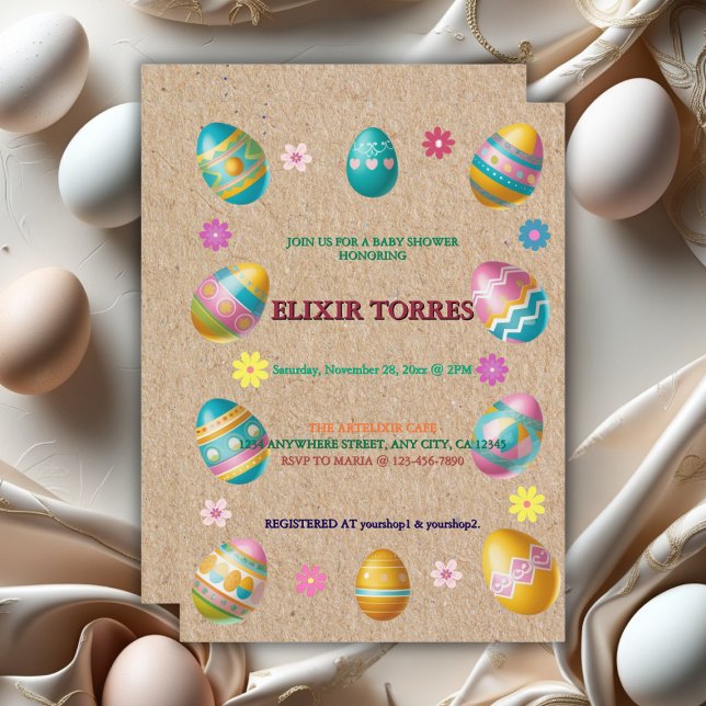 Craft Colourful Floral Easter Eggs Baby Shower Invitation (Creator Uploaded)
