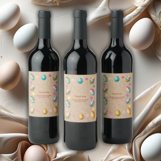 Craft Colourful Floral Easter Eggs Baby Shower Wine Label (Creator Uploaded)
