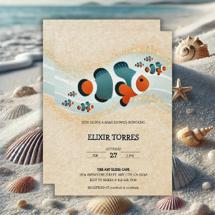Craft Glitter Clown Fish Nemo Baby Shower Invitation