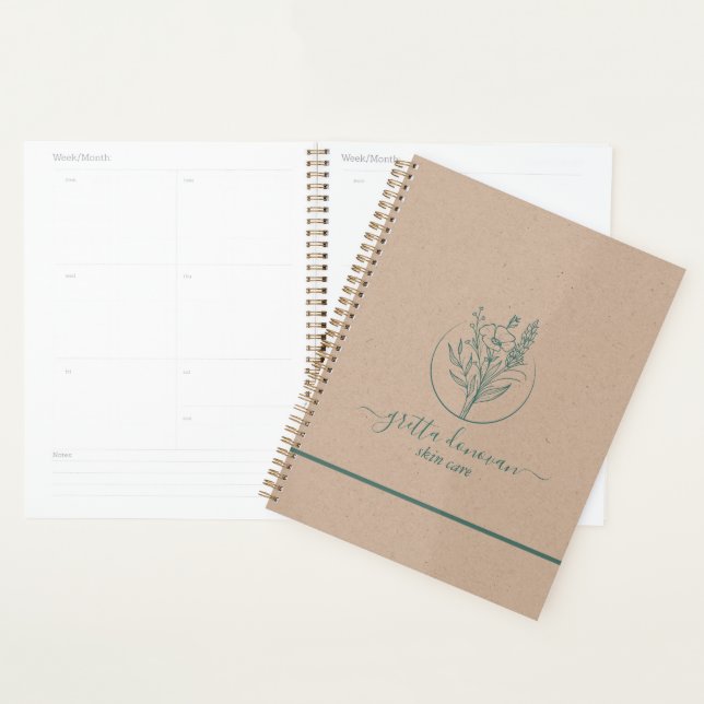 Craft paper, Botanical logo, green typography Planner (Display)