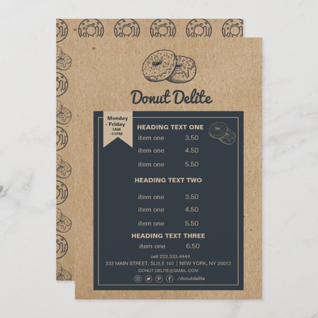 craft paper doughnut bakery pattern flyer programme (Front/Back)