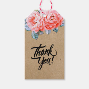 Craft Paper Handmade Watercolor Pink Flowers Gift Tags
