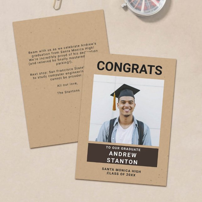 Craft Paper Modern Simple Boy Graduation Photo Announcement (rustic craft graduation photo announcement template card)