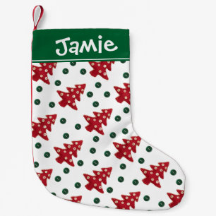 Craft Red Christmas Trees and Buttons Personalised Small Christmas Stocking