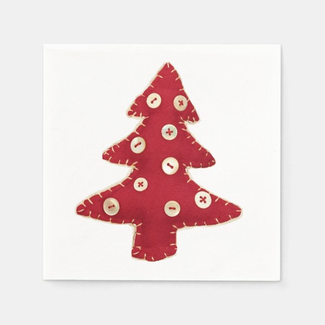 Craft Red Christmas Trees Button Baubles Napkin (Front)