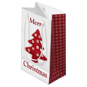Craft Red Christmas Trees Button Baubles Small Gift Bag
