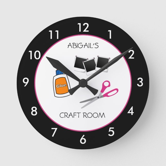 Craft Room Personalised Black Rim Round Clock (Front)