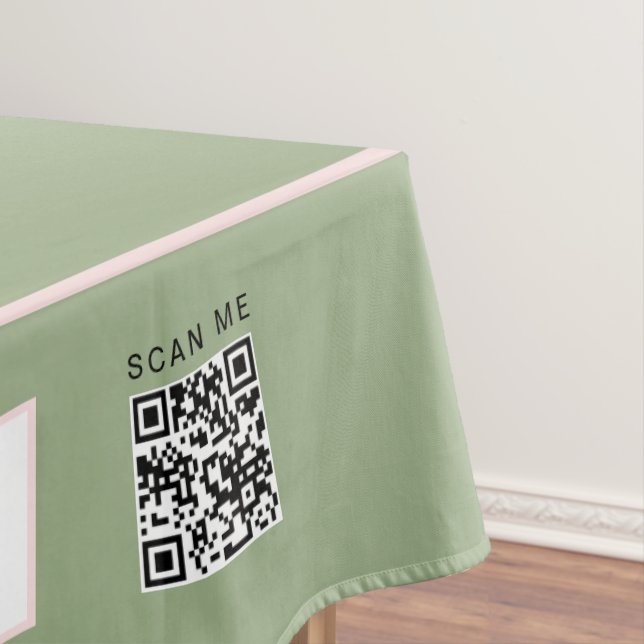 Craft Show Sage Blush Pink 60 x 84 QR Code Tablecloth (In Situ)