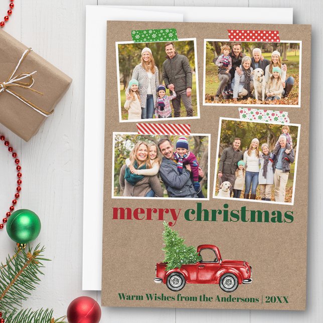 Craft Tape Red Truck Christmas Kraft Photo Holiday Card (Customize to add text to back of card.)