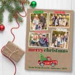 Craft Tape Red Truck Christmas Kraft Photo Postcard<br><div class="desc">Merry Christmas 4 Photo Collage Holiday Postcard includes Craft Tape and Watercolor Vintage Red Truck with Christmas Tree. Rustic Kraft Paper.</div>