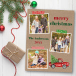 Craft Tape Red Truck Christmas Kraft Postcard<br><div class="desc">Merry Christmas 3 Photo Collage Holiday Postcard includes Craft Tape and Watercolor Vintage Red Truck with Christmas Tree. Rustic Kraft Paper.</div>