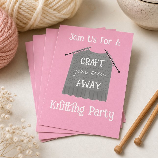 Craft your stress Away Knitting Party Invitation Postcard (Creator Uploaded)