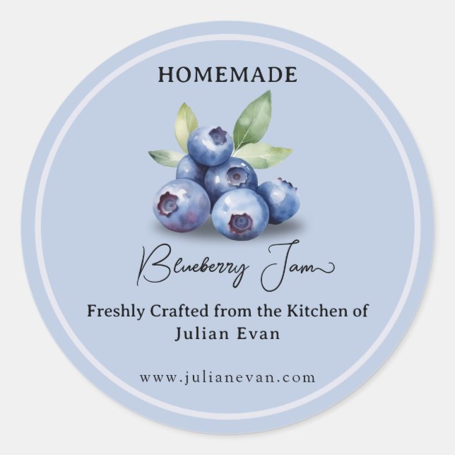 Crafted with Love Homemade Blueberry Jam Classic Round Sticker (Front)