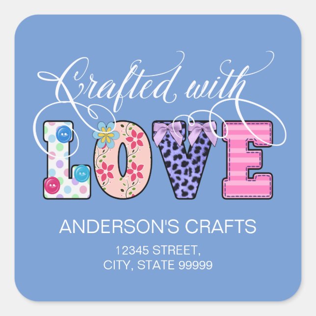 Crafted With Love White Script ID193 Square Sticker (Front)