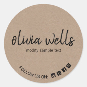Crafter Script Font Kraft Social Media Icon Classic Round Sticker