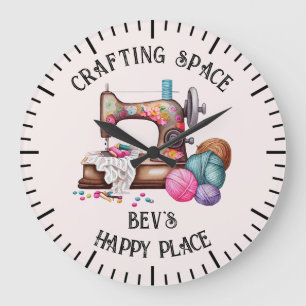 Crafting space happy place large clock