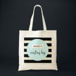 Crafting Tote Bag<br><div class="desc">This tote bag features a mint green banner design on a black and white striped background. Personalise this bag with your name or make it into a bag that fits your needs!</div>