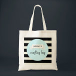 Crafting Tote Bag<br><div class="desc">This tote bag features a mint green banner design on a black and white striped background. Personalise this bag with your name or make it into a bag that fits your needs!</div>