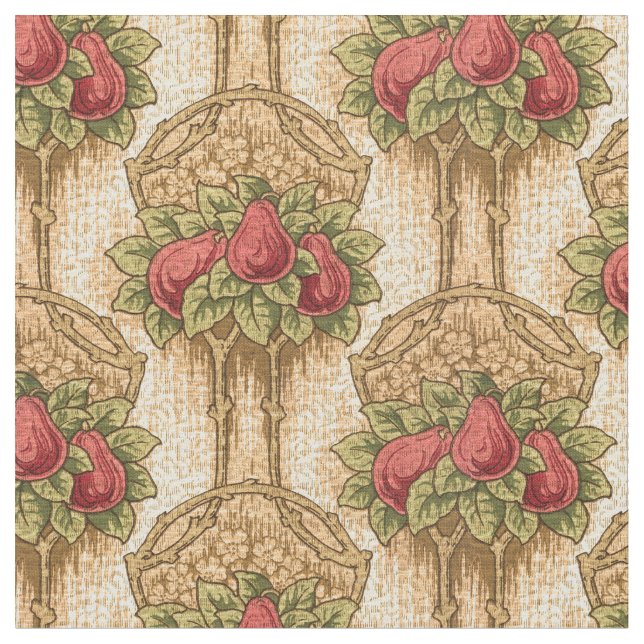 Craftsman or Mission Style Red Pears Pattern Fabric (Close Up)