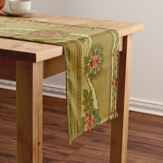 Craftsman or Mission Style Rose Floral Frieze Short Table Runner (In Situ)