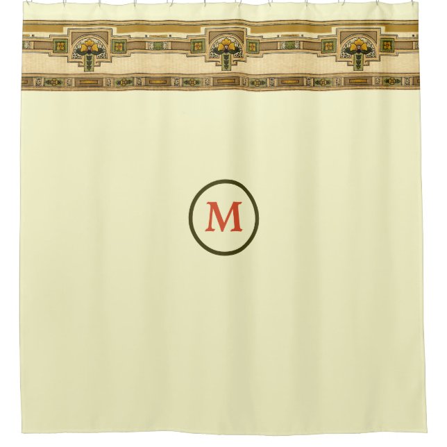 Craftsman or Mission Style Square Frame Floral Shower Curtain (Front)
