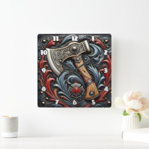 Craftsmanship on Display With a Fireman's Axe Square Wall Clock