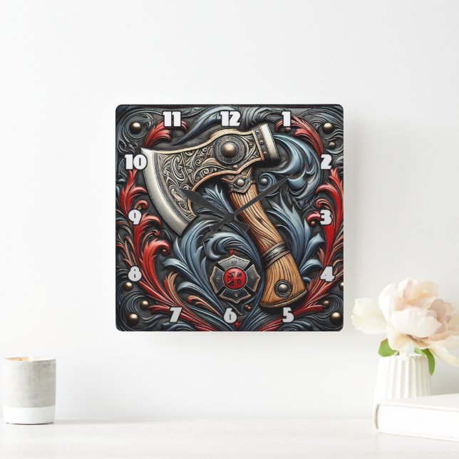 Craftsmanship on Display With a Fireman's Axe Square Wall Clock (Home)