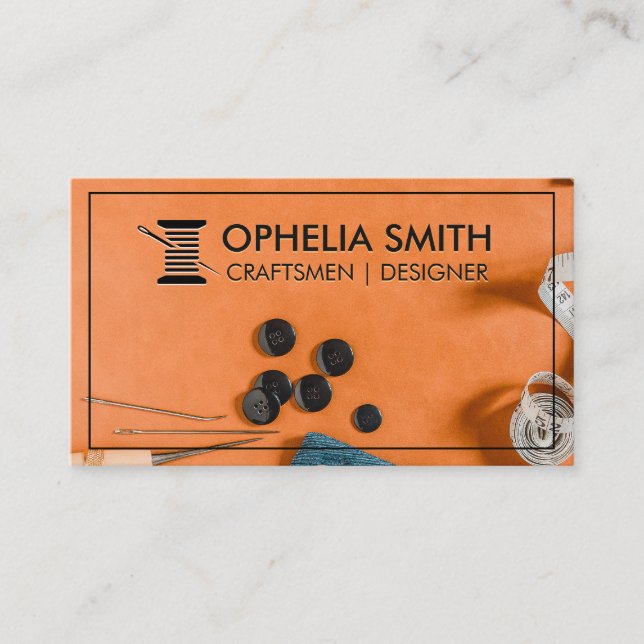 Craftsmen | Seamstress Workspace Thread and Needle Business Card (Front)