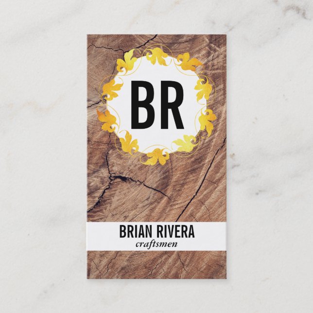 Craftsmen | Wood, Gold Leaves Business Card (Front)