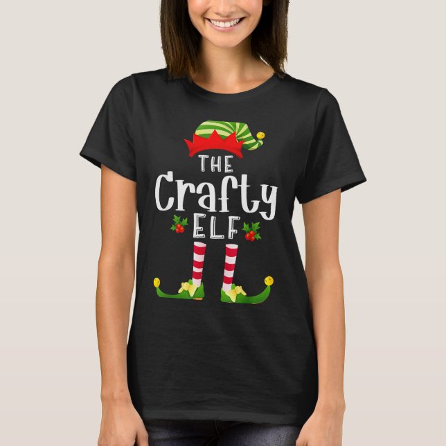 Crafty Christmas Elf Matching Pajama X-mas Party  T-Shirt (Front)