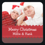 Crafty red ribbon photo Merry Christmas sticker<br><div class="desc">Your holiday gifts and packages will be ultra special with these customised photo gift tags. Sticker features your photo behind a green ribbon. Customise with your greeting and name. These festive holiday labels are perfect for gift bags,  boxes,  candy bags,  mint tins,  jars and more!</div>
