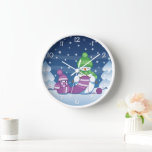 Crafty Snowman Knitting Scarf<br><div class="desc">Vector illustration of two adorable cartoon snowmen dressed in knitted hats and scarves. The big crafty snowman is knitting an oversized scarf for the little one. The scarf is already wrapped several times around the cute little snowman.</div>