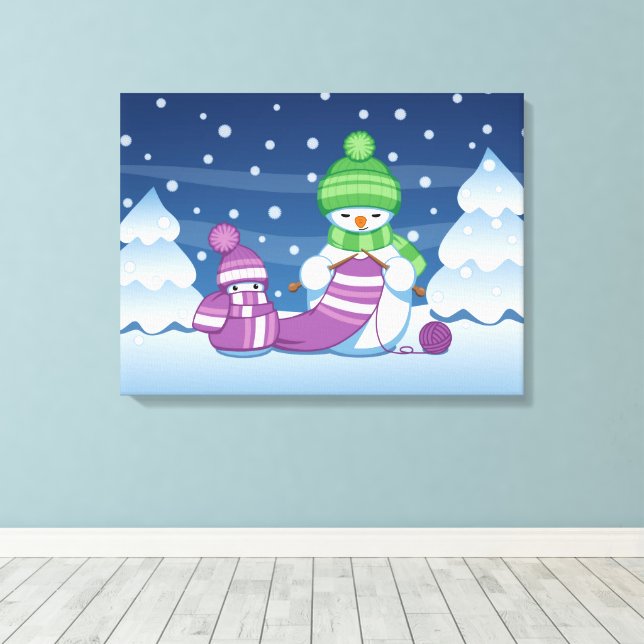 Crafty Snowman Knitting Scarf Canvas Print (Insitu(Wood Floor))