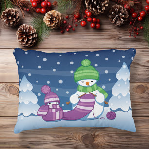 Crafty Snowman Knitting Scarf Decorative Cushion