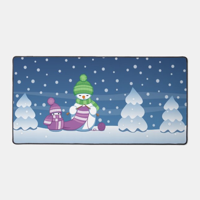 Crafty Snowman Knitting Scarf Desk Mat (Front)