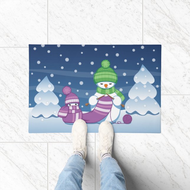 Crafty Snowman Knitting Scarf Doormat (Indoor)