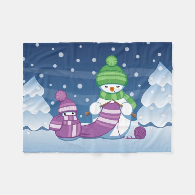 Crafty Snowman Knitting Scarf Fleece Blanket (Front (Horizontal))