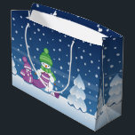 Crafty Snowman Knitting Scarf Large Gift Bag<br><div class="desc">Vector illustration of two adorable cartoon snowmen dressed in knitted hats and scarves. The big crafty snowman is knitting an oversized scarf for the little one. The scarf is already wrapped several times around the cute little snowman.</div>