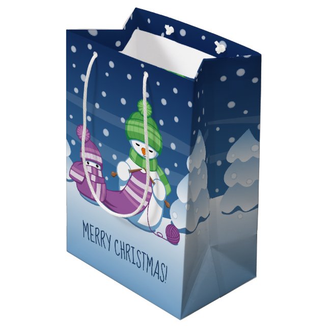 Crafty Snowman Knitting Scarf Medium Gift Bag (Back Angled)