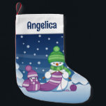 Crafty Snowman Knitting Scarf Small Christmas Stocking<br><div class="desc">Vector illustration of two adorable cartoon snowmen dressed in knitted hats and scarves. The big crafty snowman is knitting an oversized scarf for the little one. The scarf is already wrapped several times around the cute little snowman.</div>