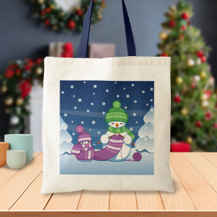 Crafty Snowman Knitting Scarf Tote Bag