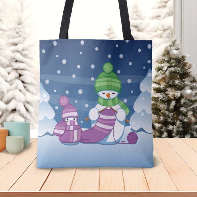 Crafty Snowman Knitting Scarf Tote Bag (Creator Uploaded)