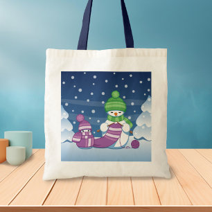 Crafty Snowman Knitting Scarf Tote Bag