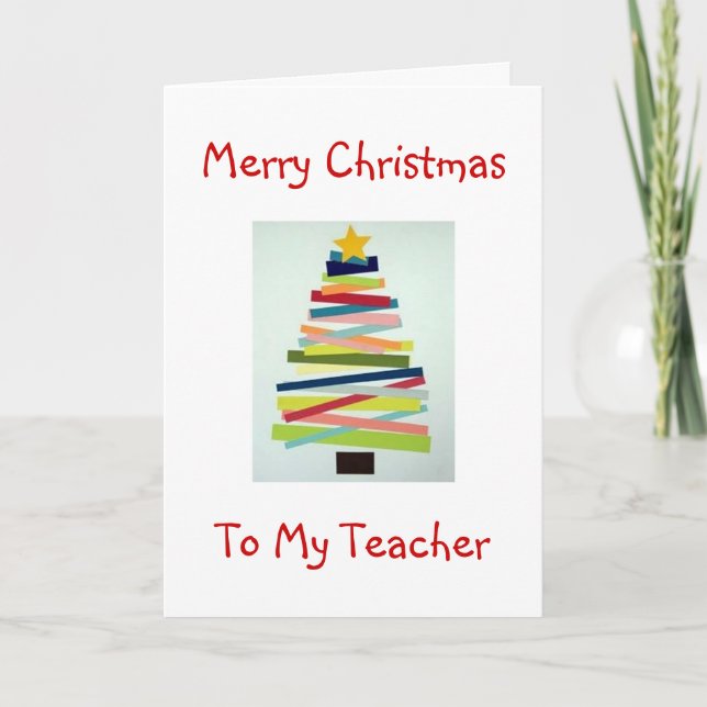 CRAFTY TREE FOR SPECIAL TEACHER AT CHRISTMAS HOLIDAY CARD (Front)