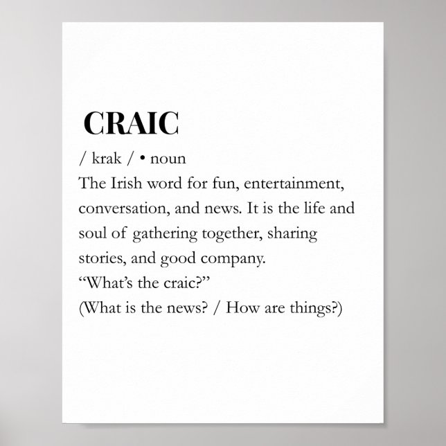 CRAIC: Modern Irish Craic Fun Meaning Print (Front)