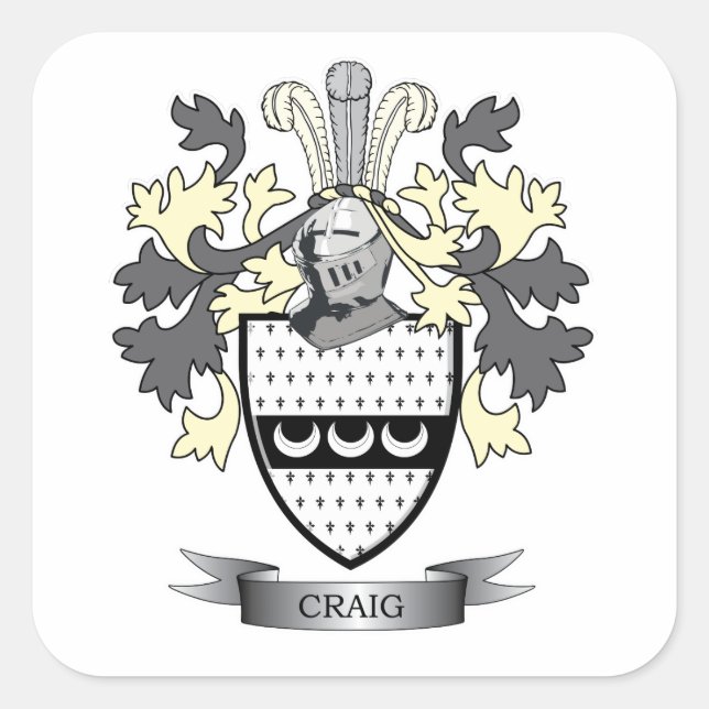 Craig Family Crest Coat of Arms Square Sticker (Front)