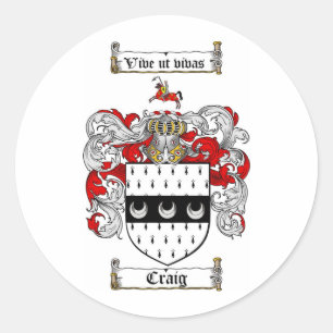 CRAIG FAMILY CREST -  CRAIG COAT OF ARMS CLASSIC ROUND STICKER